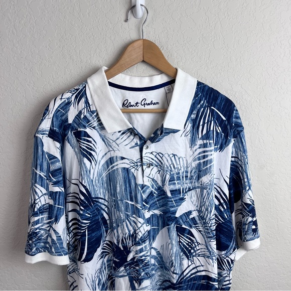 NEW NWT Robert Graham Men’s Polo Shirt Tropical Palm Print - Picture 4 of 12